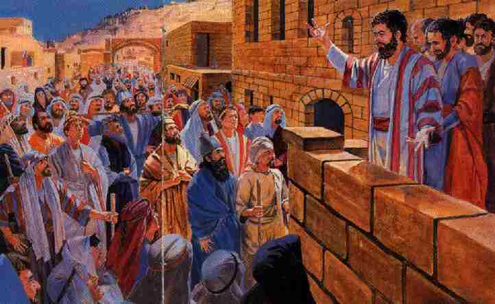 Peter preaches to the Jews on Pentecost